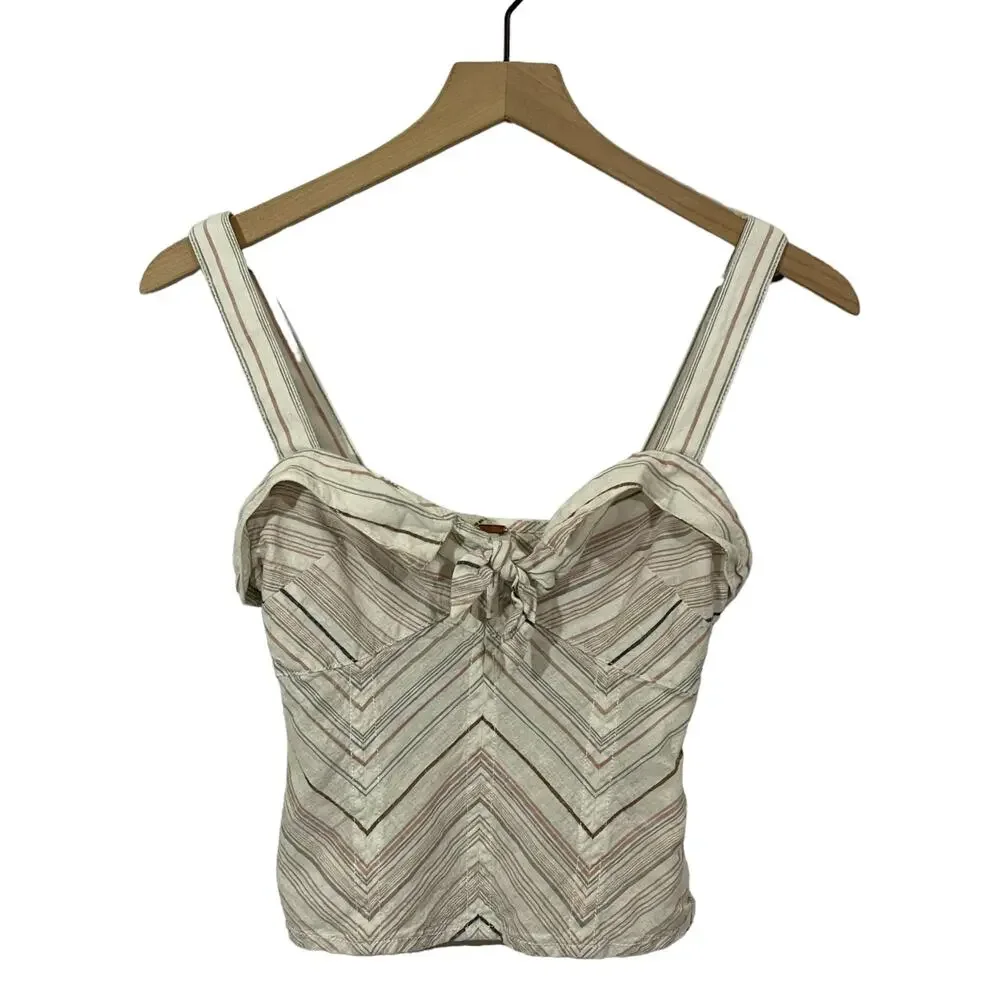 Free People Chevron Stripe Tie Front Tank - Ivory Multi - 0